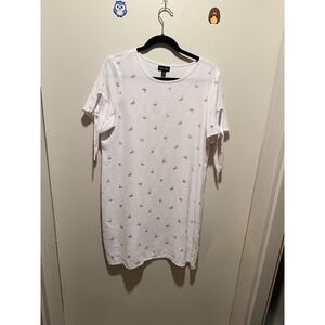 Chloe + Rene White Gold Palm Tree Embroidered Tie Sleeve Shift Dress 11091FCEY M